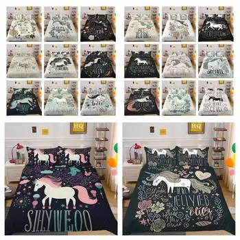 Комплект пододеяльников с милым 3D-принтом в виде единорога, модное молодежное полиэстеровое украшение для спальни, покрывало полного размера UK Single 135x200cm
