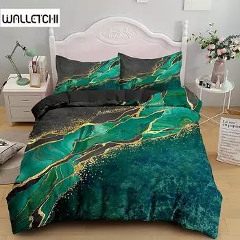 Комплект пододеяльников с мягким мраморным принтом (1 пододеяльник+2 наволочки ) Комплект постельного белья с золотистым мрамором для спальни в общежитии 135X200cm