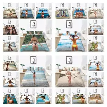 Комплект пододеяльников с наволочкой, 3D-принтер размера King Queen, бикини, домашний текстиль, постельное белье, 2/3 шт., модные покрывала на кровать UK Single 135x200cm