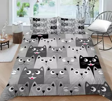 Комплект пододеяльников с наволочкой, 3d серый складной кот с принтом King Queen Size, домашний текстиль, постельное белье, 2/3 шт., модные покрывала UK Single 135x200cm