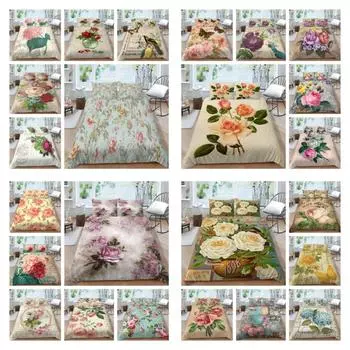 Комплект пододеяльников с наволочкой с 3D принтом King Queen Size, домашний текстиль с цветами, постельное белье, 2/3 шт., крутые покрывала UK Single 135x200cm