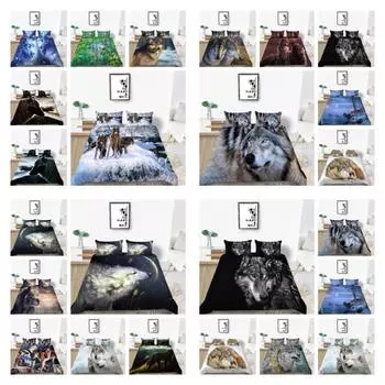 Комплект пододеяльников с наволочкой, высококачественный домашний текстиль, пододеяльники с 3D принтом волка, пододеяльники для постельного белья размера Twin King Size, костюм UK Single 135x200cm