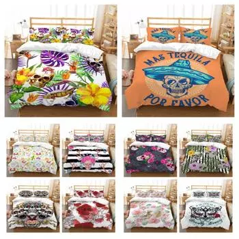 Комплект пододеяльников с рисунком черепа, комплект постельного белья с принтом черепа, дизайн домашнего текстиля для мальчиков и мужчин, один размер, полиэстер, пододеяльник UK Single 135x200cm