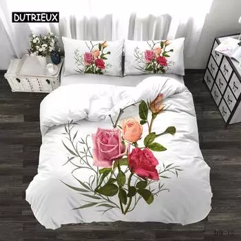 Комплект пододеяльников с розами из микрофибры, романтические цветы, парное одеяло, подарок на День святого Валентина, цветочная тема, королевское одеяло, покрывало EU single(135x200cm)