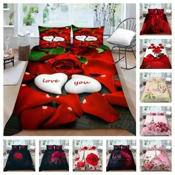 Комплект пододеяльников с розой Rosing, домашнее постельное белье с наволочкой, постельное белье королевского размера, роскошное постельное белье для женщин и девочек UK Single 135x200cm