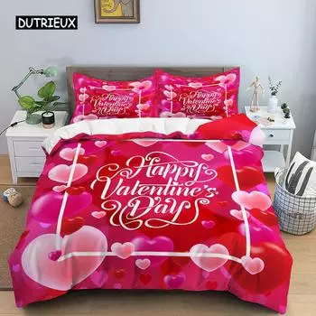 Комплект пододеяльников с сердечками и принтом «Любовь», наволочка для пары, пододеяльник размера «king size», подарки ко Дню святого Валентина, комплект постельного белья из полиэстера EU single(135x200cm)