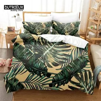 Комплект пододеяльников с тропическим зеленым растением, модный комплект постельного белья, мягкий, удобный, дышащий, для декора спальни и гостевой комнаты US King 264x228cm