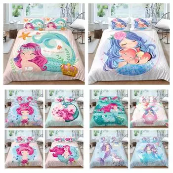 Комплект пододеяльников с узором русалки, комплект постельного белья с принтом русалки, костюм для девочек, комплект пододеяльников одного размера, полиэстер, наволочка UK Single 135x200cm