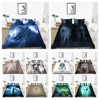 Комплект пододеяльников, серые комплекты постельного белья с принтом волка, пододеяльники Queen King Size, домашний текстиль с наволочкой UK Single 135x200cm