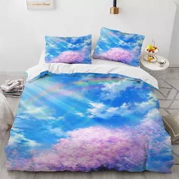 Комплект пододеяльников Sky Duvet Cover Cloud Rainbow Cherry Blossom Element Romantic Theme King Size Polyester Bed Cover для детей и девочек 70x133cm 2pcs