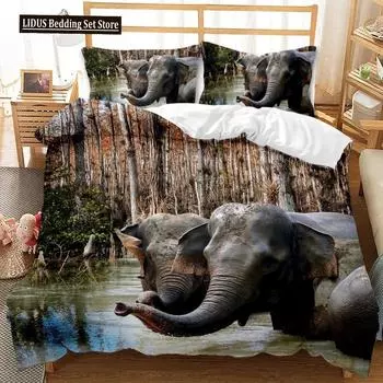 Комплект пододеяльников со слоном, индивидуальный дизайн африканского животного, двойной пододеяльник с изображением радужного слона из полиэстера 70x133cm 2pcs