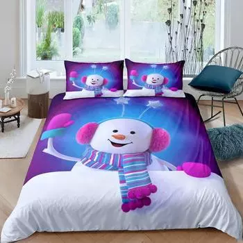 Комплект пододеяльников со снеговиком для девочек, рождественский комплект постельного белья со снеговиком, новогодний комплект постельного белья из полиэстера в мультяшном стиле EU single(135x200cm)