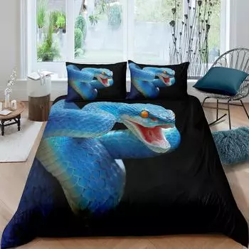 Комплект пододеяльников со змеиным рисунком, 3D-покрывало из полиэстера с рисунком питона, рептилия, тропическая тема, пододеяльник для детской спальни для мальчиков и девочек, полный размер 70x133cm 2pcs