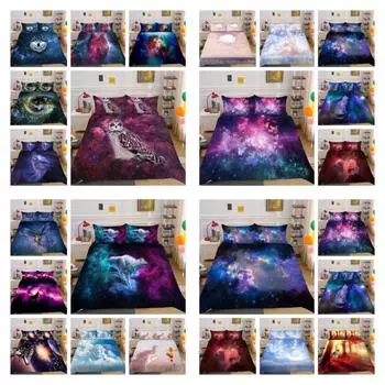 Комплект пододеяльников со звездными животными, размер королевы, постельное белье, домашний текстиль, 3D печать, романтический пододеяльник, комплекты постельного белья для женщин и мужчин UK Single 135x200cm