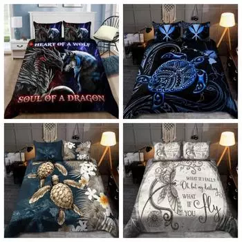 Комплект пододеяльников Tmarc Tee Dragon Heart of A Wolf, Soul of A Dragon Постельное белье Наволочка Single 135x200cm