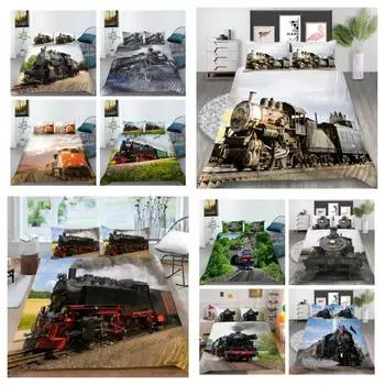 Комплект пододеяльников Train King, один размер, креативная картина с изображением автомобиля, модное постельное белье, костюм, высокое качество, домашняя постельная одежда UK Single 135x200cm