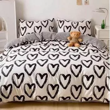 Комплект пододеяльников в клетку с сердечками, хлопок