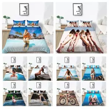 Комплект пододеяльников в стиле бикини, комплект постельного белья с 3D принтом бикини, полиэстер, домашний текстиль, мягкая наволочка, комплект постельного белья одного размера для мальчиков UK Single 135x200cm