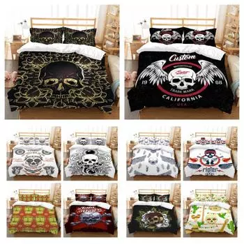 Комплект пододеяльников в стиле черепа с принтом черепа, домашний текстиль, мягкий комплект одеял, комплект постельного белья из полиэстера, комплект постельного белья одного размера для мальчиков и девочек UK Single 135x200cm