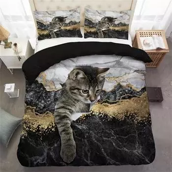 Комплект пододеяльников Whimsical Cat Lover s Duvet Set - Мягкое, дышащее и удобное постельное белье с рисунком в виде кошки и 3D-животных cot size 70x133cm