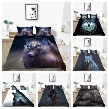 Комплект пододеяльников, винтажные пододеяльники, комплект постельного белья из полиэстера с 3D принтом волка, модное постельное белье Single 135x200cm