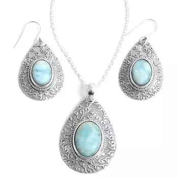 Комплект подвесных сережек, Женские украшения, Комплект украшений ручной работы, Комплект украшений Ларимар синий