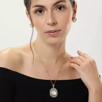 Комплект подвесок Abdesigns Diamond, комплект подвесок в индийском стиле с золотым покрытием, комплект подвесок Polki Kundan, цепочка подвесок с синтетическими выращенными в лаборатории бриллиантами M белый