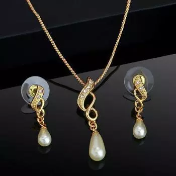 Комплект подвесок Estele Trendy and Fancy с австрийскими кристаллами и жемчужной каплей