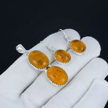 Комплект подвесок из балтийского янтаря, серьги из балтийского янтаря, ручная работа, серебро 925 пробы, подвеска, набор для женщин, подарок на день рождения 2.55 оранжевый