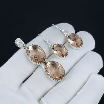 Комплект подвесок из морганита, морганитовый драгоценный камень, ручная работа, серьги, подвеска из стерлингового серебра 925 пробы, набор для женщин, кулон, вата, подарок 2.55 жёлтый