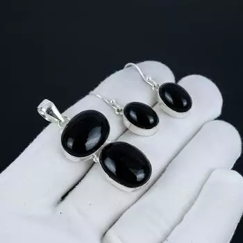 Комплект подвесок из натурального черного оникса, черный оникс, драгоценный камень, ручная работа, серьги, подвеска, комплект для женщин, кулон, вата, подарок для любви 2.55 чёрный