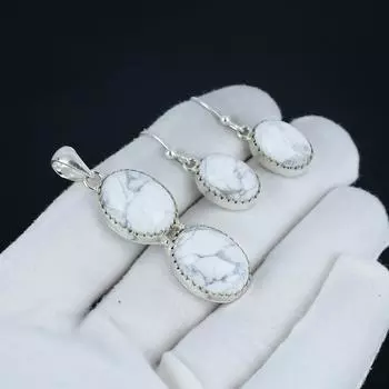Комплект подвесок из натурального говлита, серьги из драгоценного камня говлита ручной работы из стерлингового серебра 925 пробы для женщин, подарочный комплект для вечеринки 2.55 белый