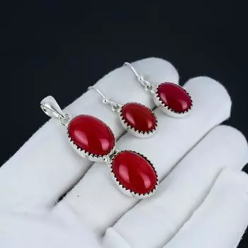 Комплект подвесок из натурального красного коралла, серьги из красного коралла, ручная работа, серебро 925 пробы, подвеска для женщин, подарок на День благодарения 2.55 красный
