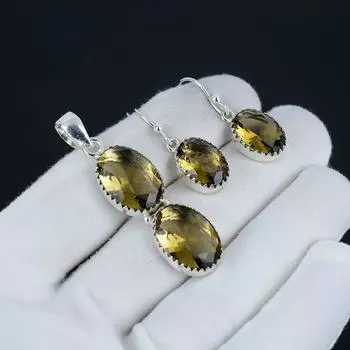 Комплект подвесок с дымчатым топазом, комплект серег с дымчатым топазом из стерлингового серебра 925 пробы, ручная работа, подвеска для женщин, подарочный кулон 2.55 зелёный