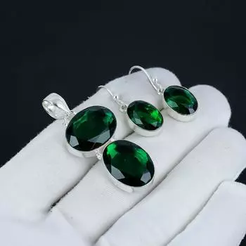 Комплект подвесок с зеленым турмалином, комплект серег с подвеской из драгоценного камня зеленого турмалина, ручная работа, стерлинговое серебро 925 пробы, для женщин, подарок на день рождения 2.55 зелёный