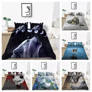 Комплект покрывал для кровати, современный комплект постельного белья с 3D принтом волка, крутой комплект пододеяльников одного размера для мальчиков и мужчин Single 135x200cm