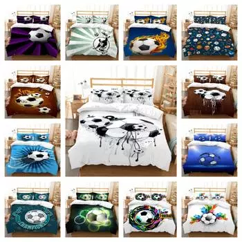 Комплект покрывал на кровать, наволочка для подростков, детей, школьных взрослых, теплый, крутой, 3D футбольный принт, полиэстер, моющееся постельное белье UK Single 135x200cm