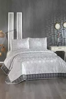 Комплект покрывала двуспального размера Slayka, покрывало 230х240 с наволочкой, ткань шенилл, для двуспальной кровати, серый