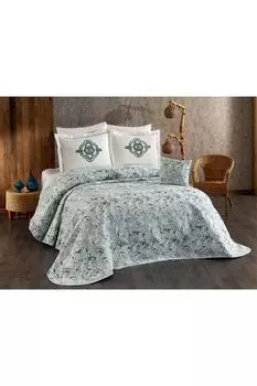 Комплект покрывала Elit синель 245х255, Простыня 240х260, Хлопок, Кремовый - Зеленый