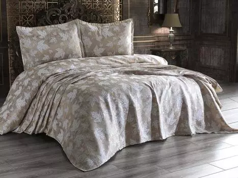 Комплект покрывала Olivia 3шт, покрывало 240х260, наволочка 50х70, двойной размер, хлопковый сатин, золотой