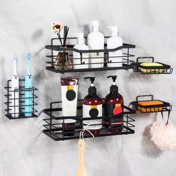 Комплект полок для ванной из нержавеющей стали, полая конструкция, устойчивая к ржавчине, установка без сверления, органайзер большой емкости, кронштейн для хранения A