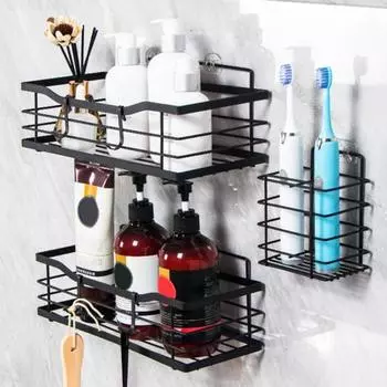 Комплект полок для ванной из нержавеющей стали, полая конструкция, устойчивая к ржавчине, установка без сверления, органайзер большой емкости A