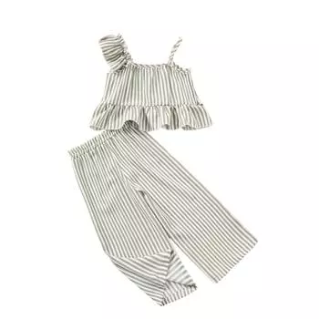 Комплект полосатой майки для девочек - Топ без рукавов и шорты 100 зелёный