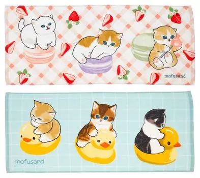 Комплект полотенец для лица Marushin mofusand с 2 узорами Sweets Nyan Pink Ofuro Nyan (Мофусанд / Синий)