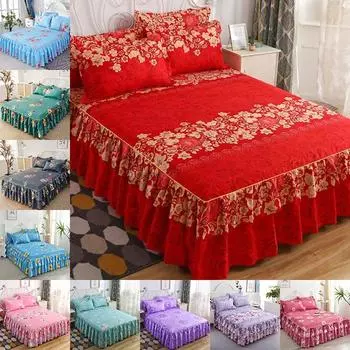 Комплект постельного белья 1 комплект, 3 шт. Простыня с 2 наволочками, юбка с цветочным узором и принтом, покрывало для постельного белья с рюшами, свадебное покрывало 100x200cm 3PCS/1 Set