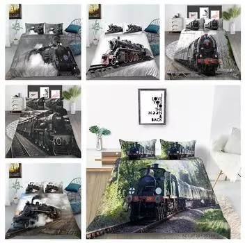 Комплект постельного белья 3D Classic Train Series, винтажное транспортное одеяло и наволочка, 2/3 предмета, AU/DE/US/UK/EU, полноразмерное украшение для дома Baby 100x135cm
