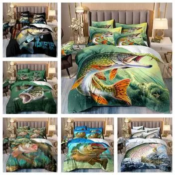 Комплект постельного белья 3D Fishing, чехол для кровати размера King Queen, наволочка 2/3 шт., мягкая быстросохнущая ткань, милый узор, чехол в подарок, односпальная кровать, двуспальная кровать Baby 100x135cm