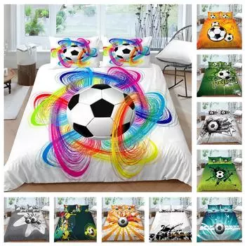 Комплект постельного белья 3D Football Series, спортивный пододеяльник и наволочка, 2/3 шт. EU135 * 200, полноразмерное мягкое украшение для дома, можно стирать в машине Baby 100x135cm