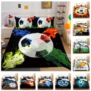 Комплект постельного белья 3D Football Series, спортивный пододеяльник и наволочка, 2/3 предмета, подходят для домашнего украшения комнат футбольных фанатов мальчиков Baby 100x135cm