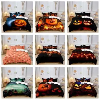 Комплект постельного белья 3D Halloween King Queen Bed Пододеяльник Наволочка 2/3 шт. Тыквенное привидение Покрывало Комплект для детей и взрослых Подарок Baby 100x135cm